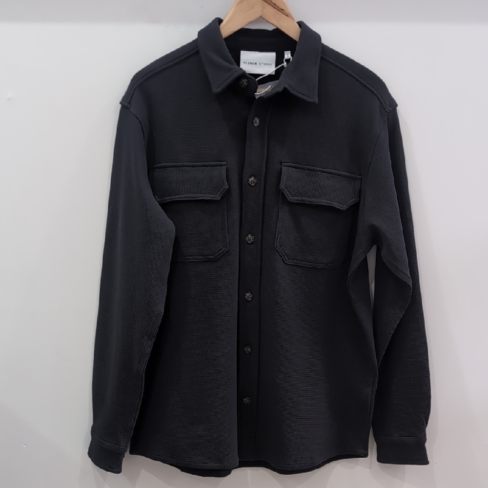 PLENUM STUDIO | Men's Dark Grey Skellen Waffle Knit Button Down Shirt